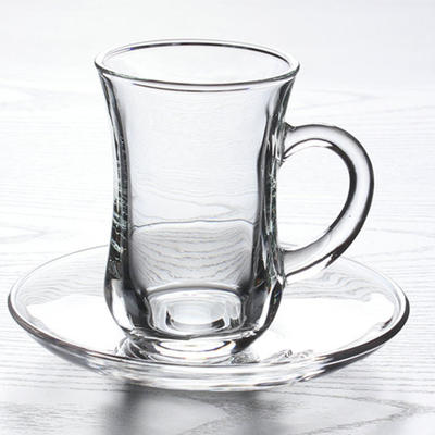 Traditional turkish tea glass with handle,elegant glass tea cup with saucer wholesale CG001