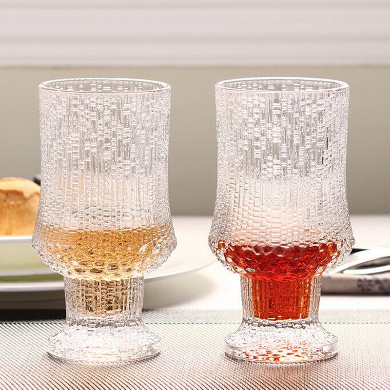 290ml novelty designed vintage style embossed whisky glass with stem