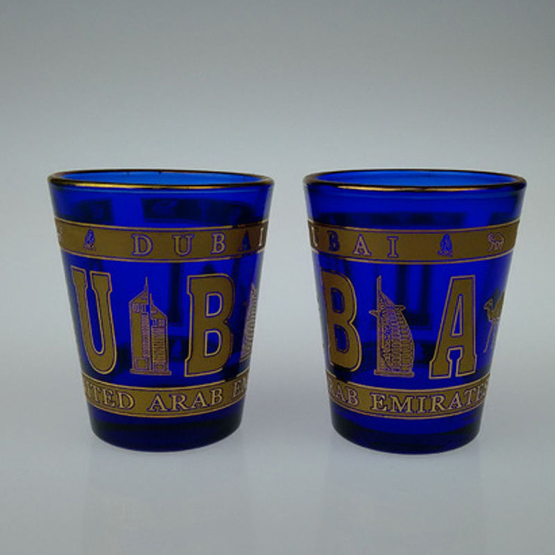 Cobalt Blue Shot Glasses with gold rim, custom souvenir shot glass