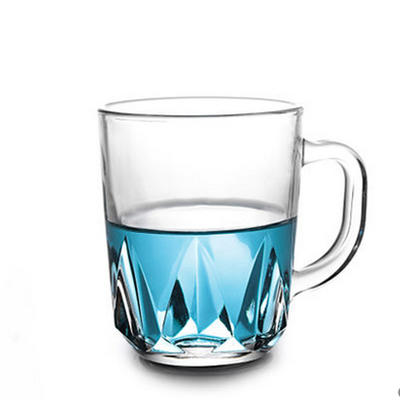 250ml elegant diamond cut tea cups with handle, YL-D069 ideal tea glass mugs on sale