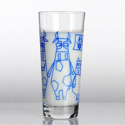 300ml/400ml milk drinking glass, glass cups with cartoon decal, Christmas water juice glass