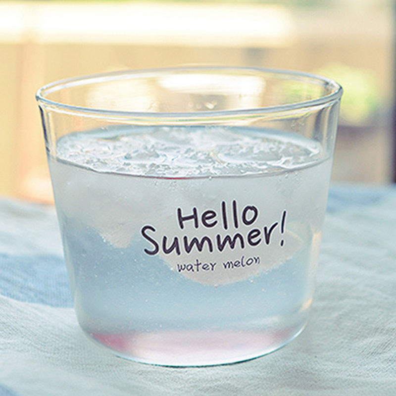 Hello Summer custom printed base milkshake glass cup, high borosilicate glass cup