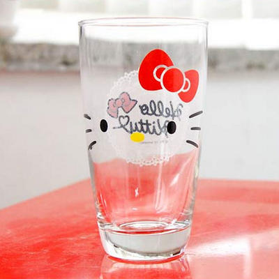 400ml Lovely hello kitty printed glass cup, high quality water glass cups for children