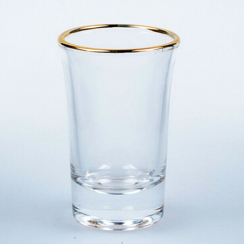 2oz clear shot glass with gold rim