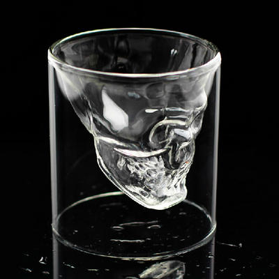 YL-DU09 Double Wall Transparent Skull Shot Glass, Halloween gifts Skull Pirate Shot Glass ideal for Cocktail Beer Whiskey Wine Vodka