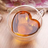 Heart Shaped Double Walled Insulated Glass Coffee Mugs or Tea Cups, YL-DU18 Double Wall Glass 6 oz - Clear, Unique & Insulated with Handle