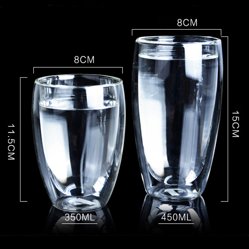 350ml/450ml Large Double Wall Glasses, YL-DU26 Glass Insulated Double Layer Cups for Coffee, Iced Tea, Latte, Cappuccino