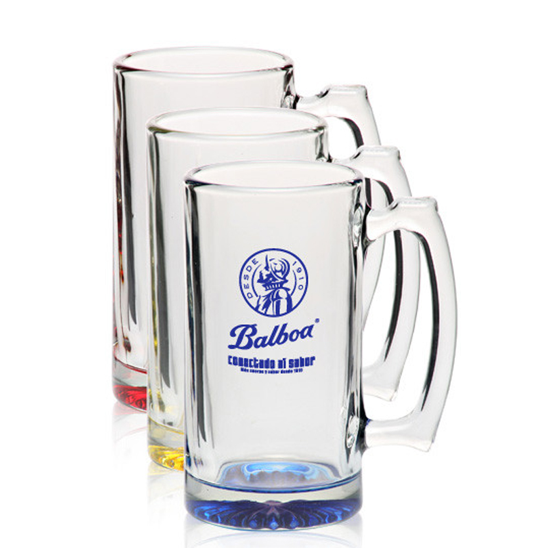 15 ounce new product custom printed & personalized glass cup handled beer stein glass mug