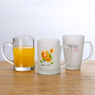 New products sunflowers printed frosted drinking glass, 380ml  water milk juice beer glass mug
