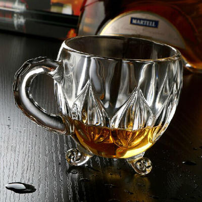 Wholesale old fashioned glass teacup, coffee glass with handle, drinking cut glass
