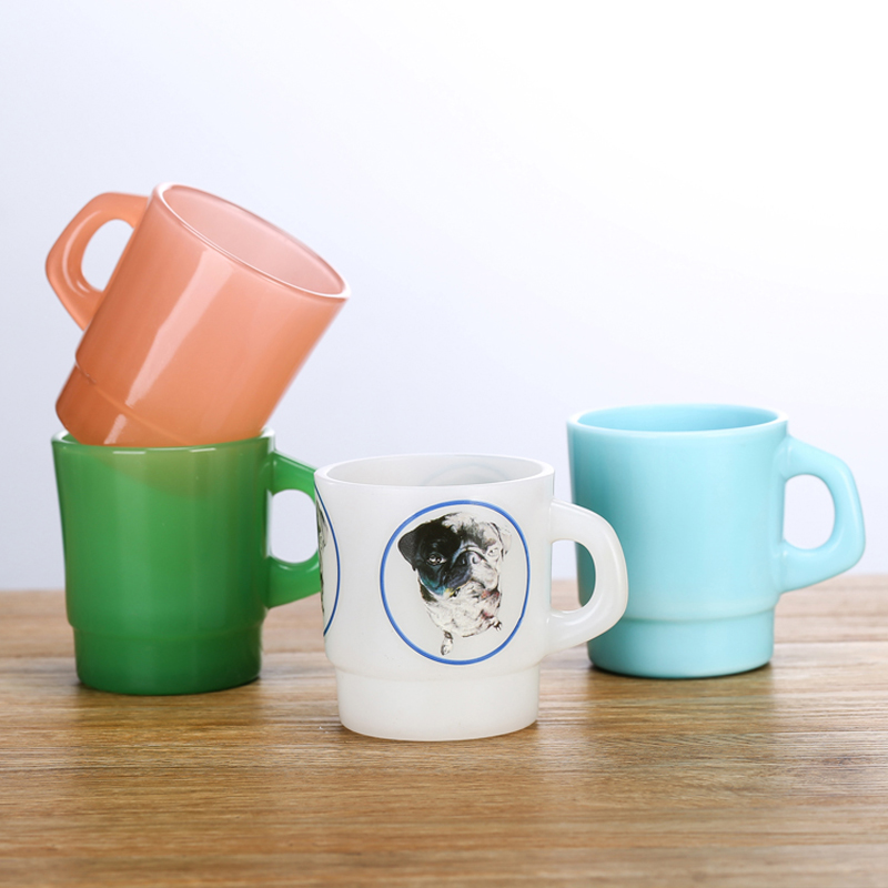Novelty Cup Custom logo Solid color glassware, Jade-like Milk Juice Lemon Mug Coffee Tea drinking glass with handle