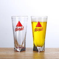 480ml clear beer glass with special color triangle bottom, Bass Ale Red Triangle Pint Glasses