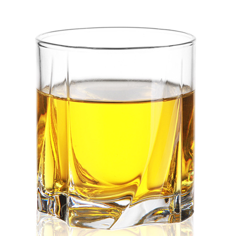 Wholesale tempered glass cup, 8oz heavy base rock whisky glasses